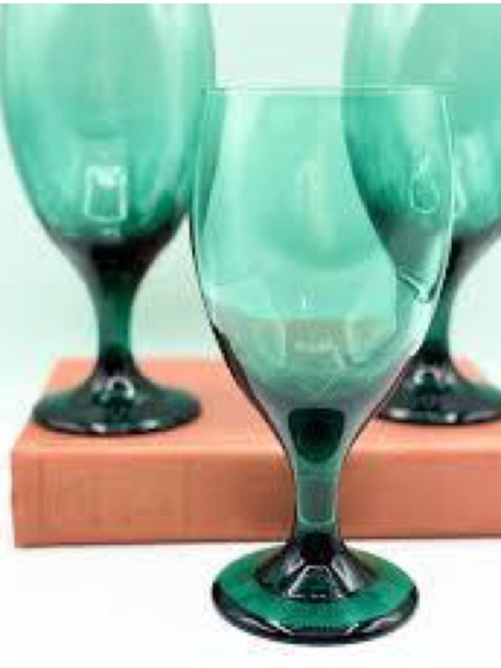Four Teal Libbey Green Goblet Wine Glasses